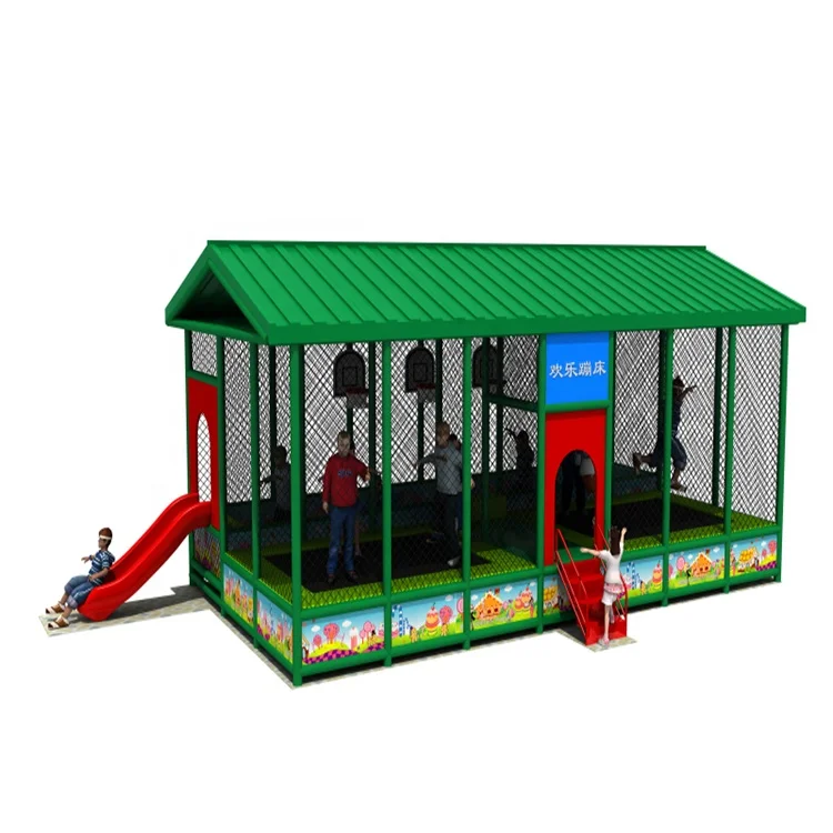 China Commercial Indoor Fitness Jump Trampoline Park With Slide and Roof