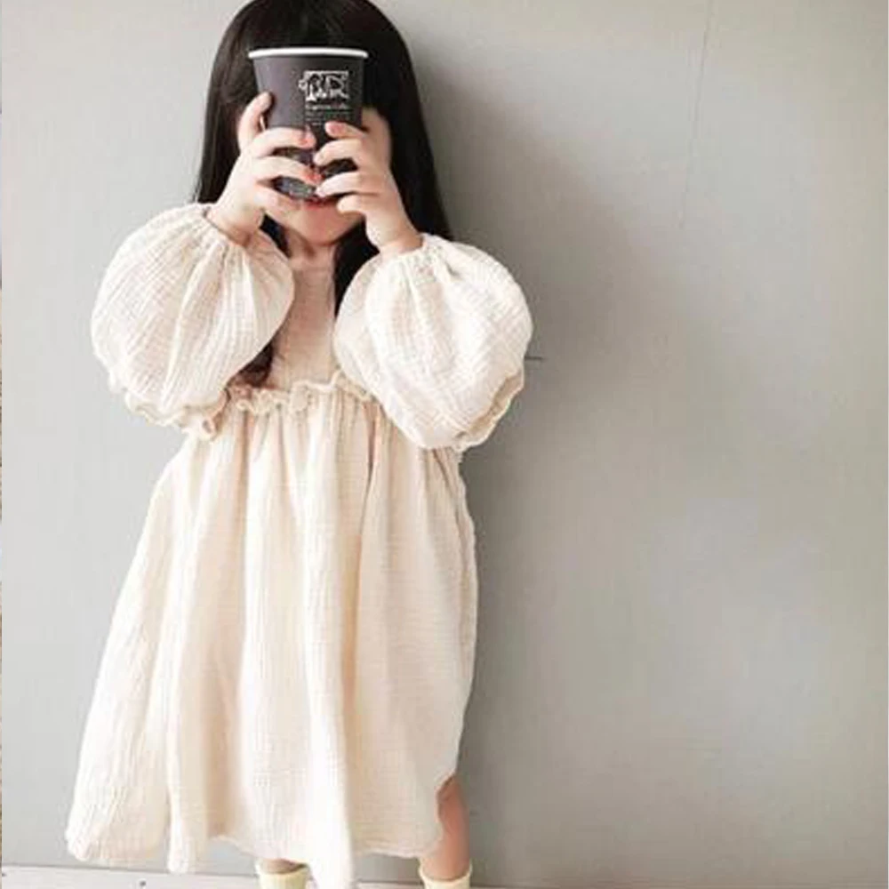 2018 fashion wholesale boutique kids clothes long sleeve soft linen cotton girls dress