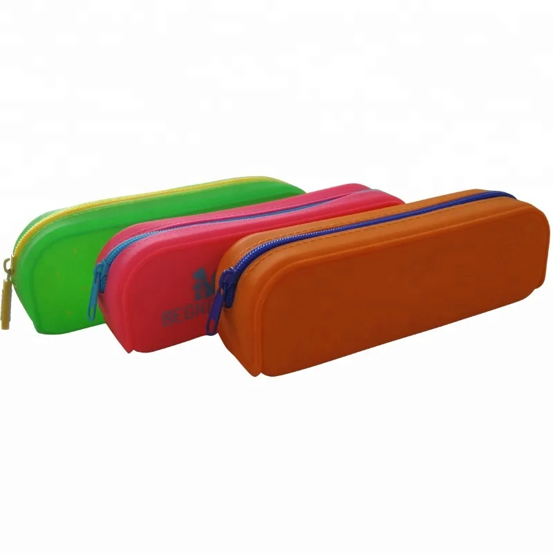 Custom Silicone School Pencil Case Pencil-box With Nylon Zipper for Students Soft pencil bag