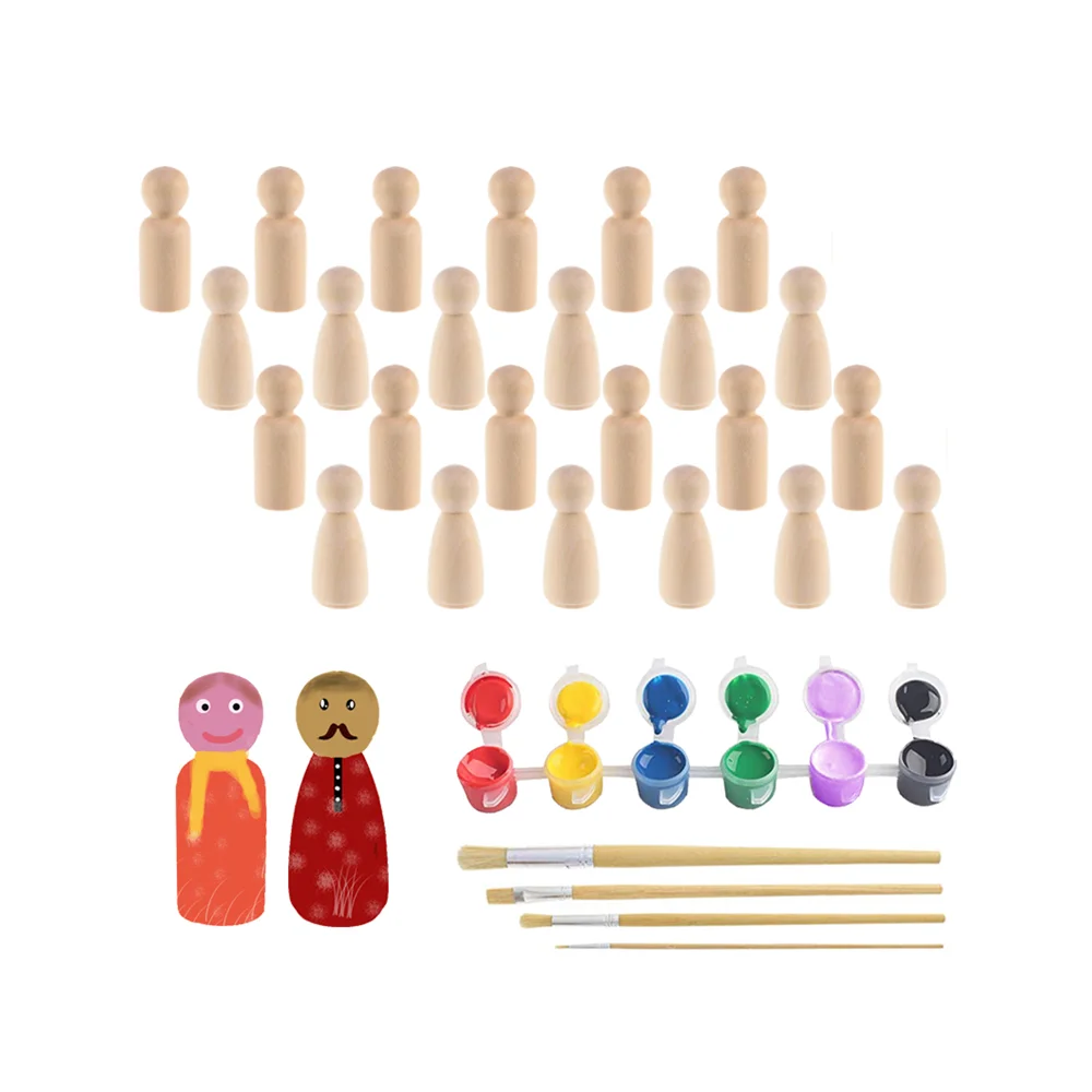 DIY craft unpainted custom natural wood Paint Set Unfinished Peg Doll