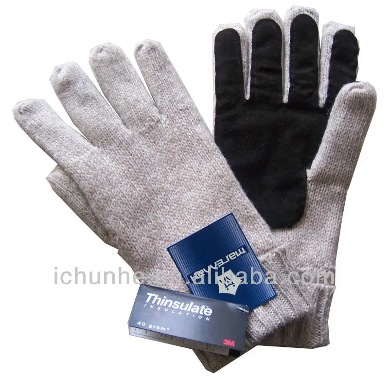 knitting glove  factory cheap winter thinsulate   logo customer  knitted  leather blend gloves