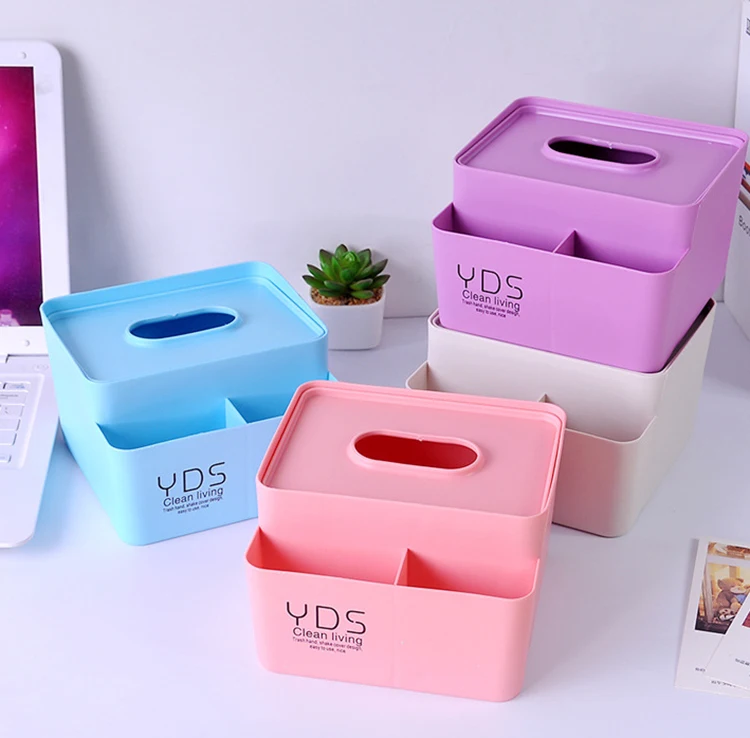 
Creative simple plastic multi-functional tissue box, home office desk storage plastic tissue box 