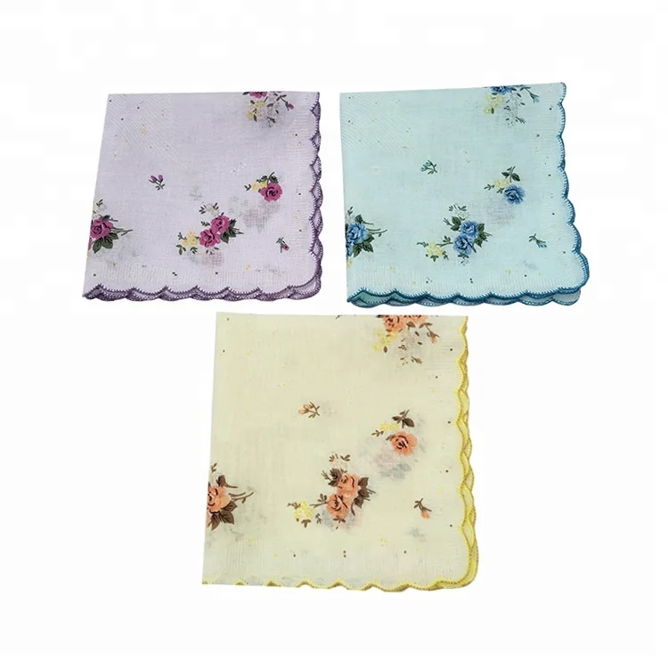 Wholesale 100% Cotton Scallop Edge Ladies Mini sultana and golden scarf cloth Handkerchief