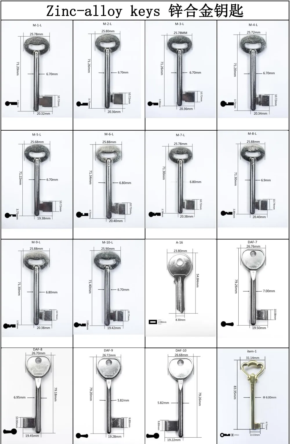 Zinc alloy keys