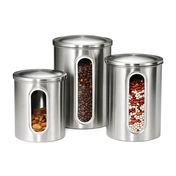 Stainless Steel tea coffee and sugar LFGB with different color coating Kitchen Canister sets