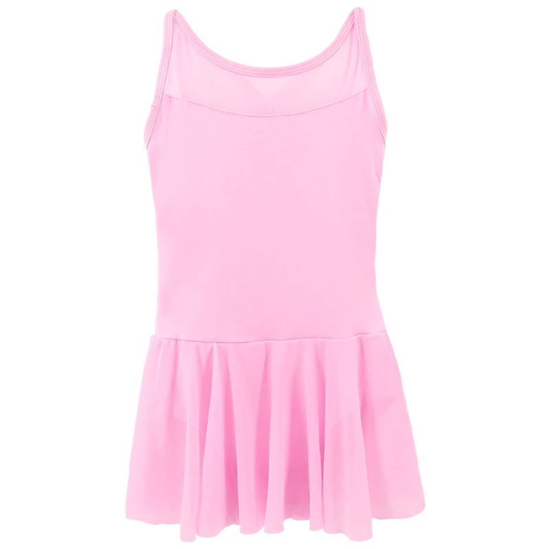 Straps Mesh Girls Ballet Leotard Dress With Skirt