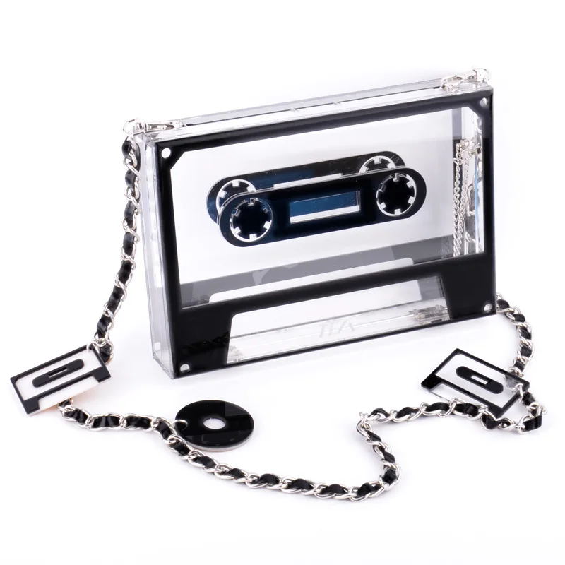 Unique Design retro tape cassette Mini Acrylic box ladies clutch purse and handbags for women