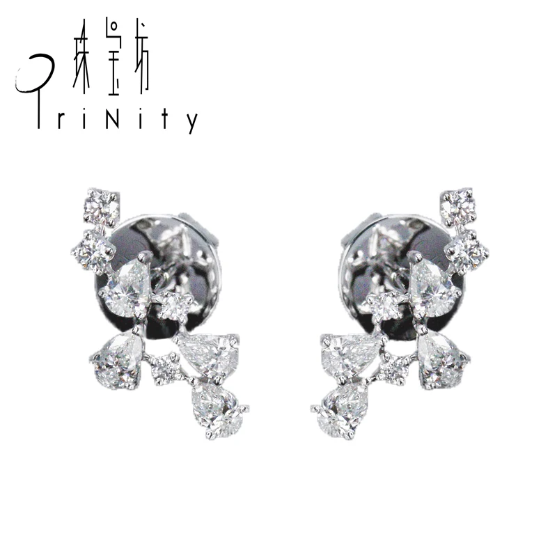 
Simple Daily Wear Pear Shape Genuine Diamond Earrings , One Side Feather New Design ,christmas holiday gift 