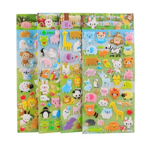 3D Mini Cartoon Puffy Stickers Children Animal Fruit Vegetable Kids Toys