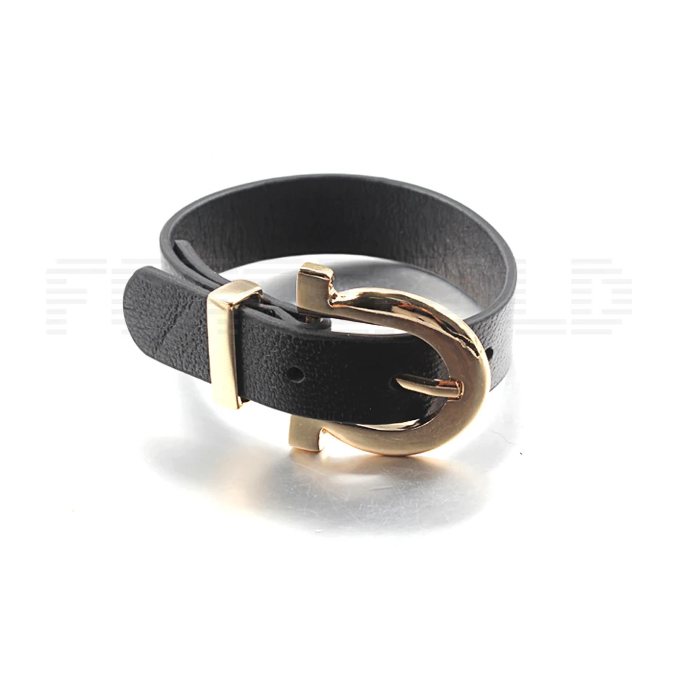 Stainless Steel Adjustable Buckle Clasp Genuine Leather Bracelet