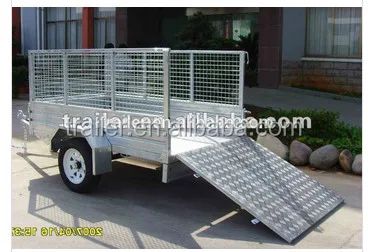 hot sale 6x4, 7x4, 7x5, 8x5 hot dipped galvanized cheap farm used aluminium ramp cage trailer