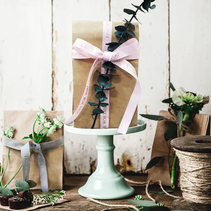 
New Arrival Morandi Color 100% Polyester Gold Foil Printed Taffeta Ribbon 