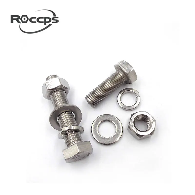 Stainless steel din933 hex head bolt with one nut, one washer and one spring washer  M8