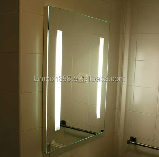 
Hot selling commercial hotel anti-fog bathroom mirror with LED strip light 