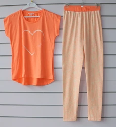 Super comfortable Spring Autumn long sleeve knitted cotton pajamas set with print for woman wear