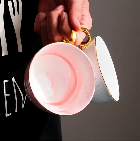 Мраморная белая фарфоровая кофейная чашка золотая линия с ручкой костяного фарфора винтажная Золотая оправа чайная и блюдце