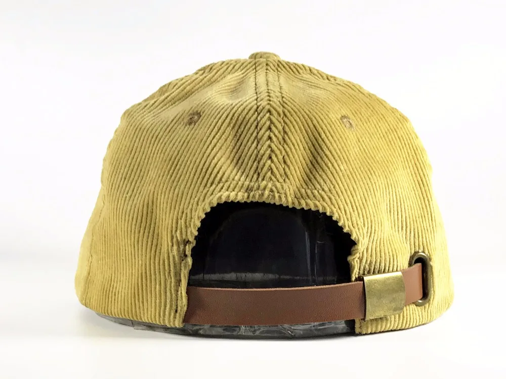 Vintage Corduroy Suede Flat Bill Brim Snapback Cap Hat Leather Patch Logo Hat Wholesale