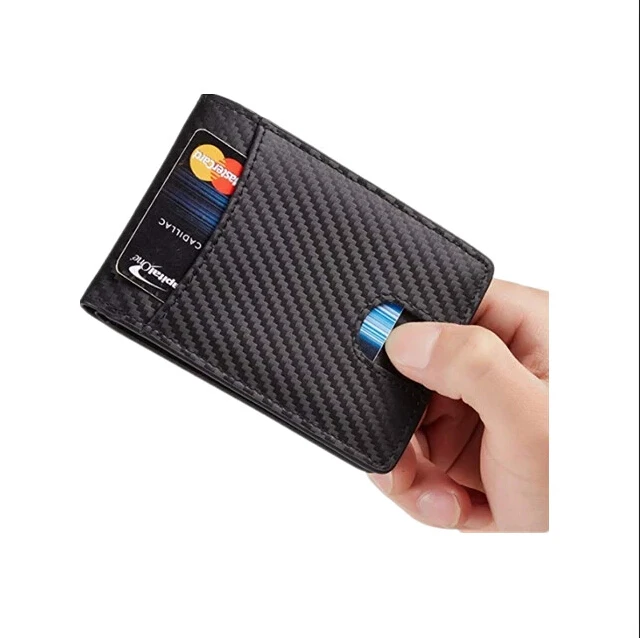 
HOT SELL men leather Carbon Fibre Wallet Clip Slim credit RFID Card Holder With Front Pocket And ID Window 