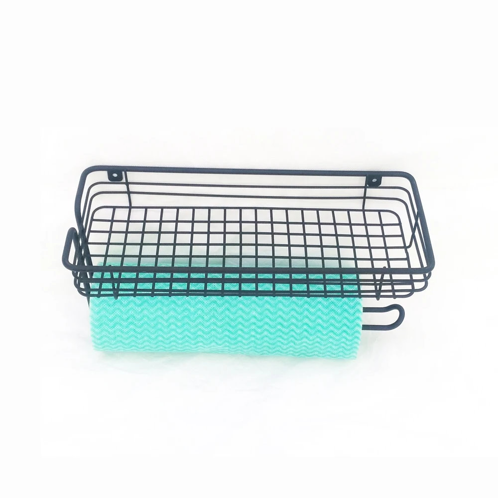 Vintage Kitchen Metal Wall Mount Caddy Basket with Paper Towel Holder