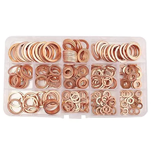280PCS 12 Sizes Solid Copper Crush Washers Seal Flat Ring Set with Box Universal