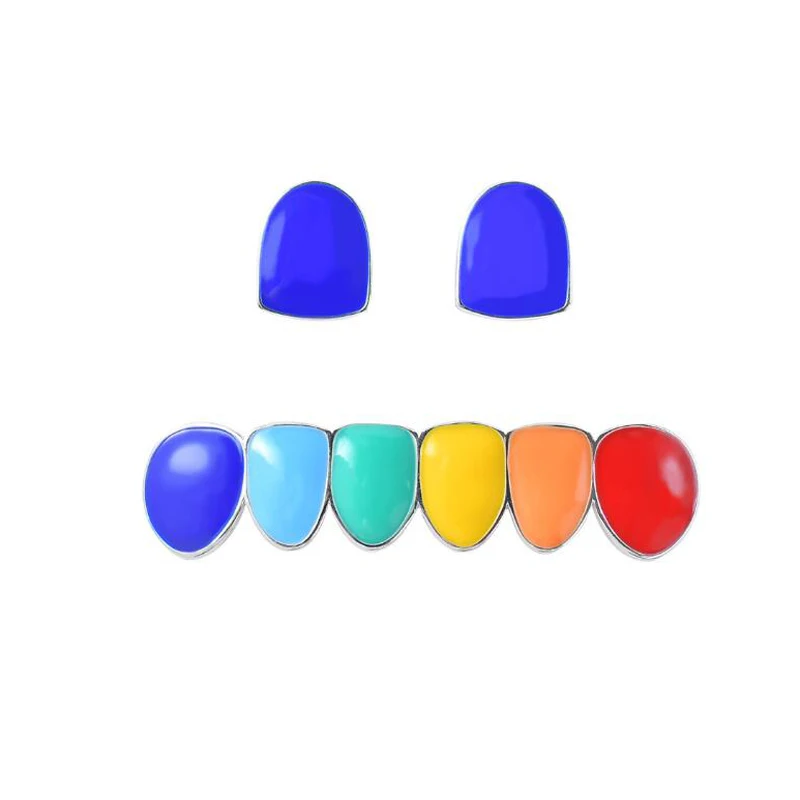 BluesNew Punk Round Rainbow enamel multi Mix Colorful Oil Dental single teeth Grillz for body jewelry