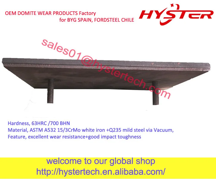 700BHN HIGH WEAR RESISTANCE chromium cast iron wear parts with low alloyed impact resistant steel for crusher wear protection