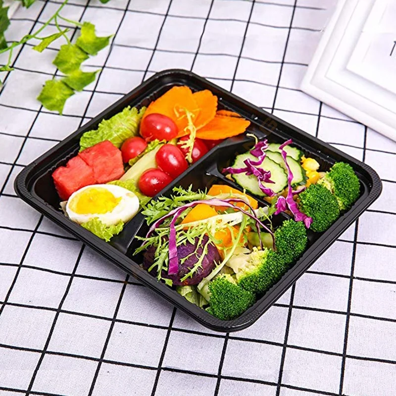 Factory Microwave Disposable Food Container, Takeaway Black Disposable Plastic Food Container with Lid