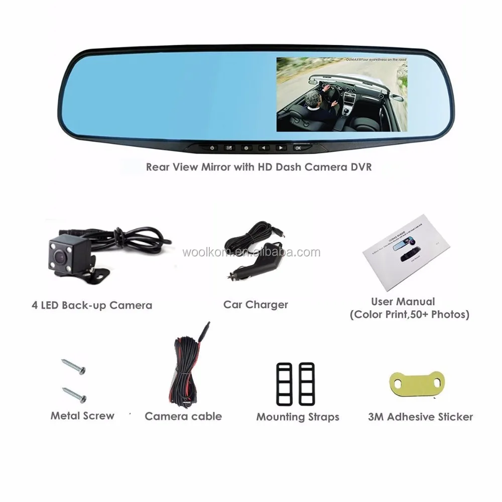 1080P 4.3 Inch LCD 140 Wide Angle Dual Lens Rearview mirror car black box Video Recorder Driving on Dash Camera
