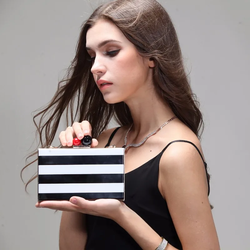 Оптовая продажа, новый стиль, черно-белые полосатые сумки, женские вечерние клатчи