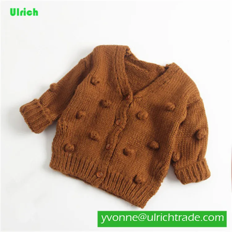 ZQ036 Зимний вязаный шерстяной свитер для маленьких девочек с помпоном