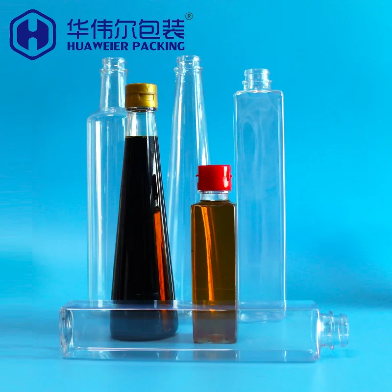 Food grade flip top PET Unique disposable custom square BBQ plastic sushi fish soy sauce coconut oliver essential oil bottle