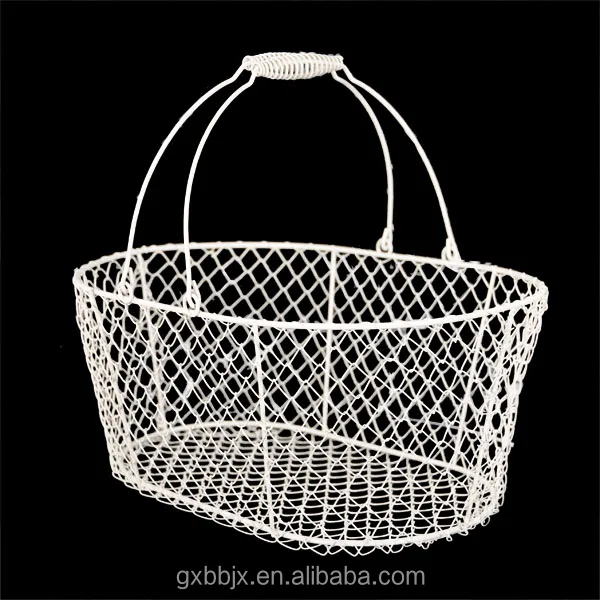 Wholesales Household Storage Type Oval Black Or White Woven Mesh Basket with Swing Handle