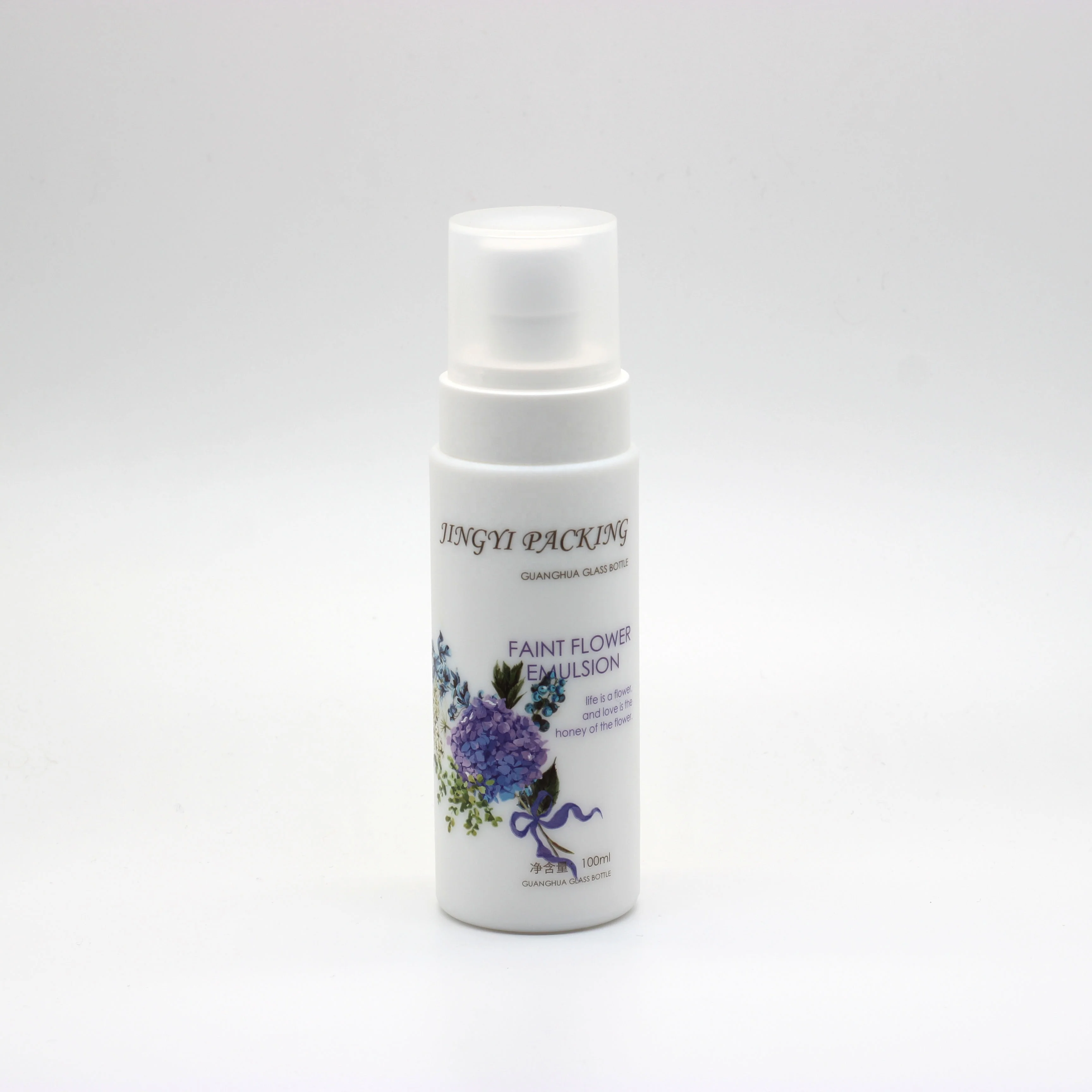 Luxury Recyclable white glass bottle with silk screen printing for skincare cosmetics packaging