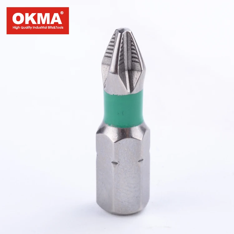 OKMA 25mm PH2 Power Screwdriver Bit High Torsion Bit H1/4 Shank Phillips Head with Color Tube Magnetic