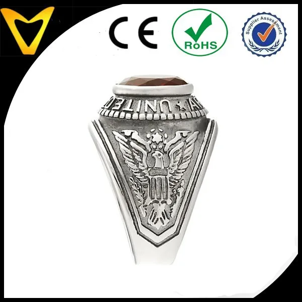 Army Mens 5.0ct Siam Ruby CZ USA Army Military Signet Ring, Stainless Steel Military Ring, Mens Large Ring With Stone