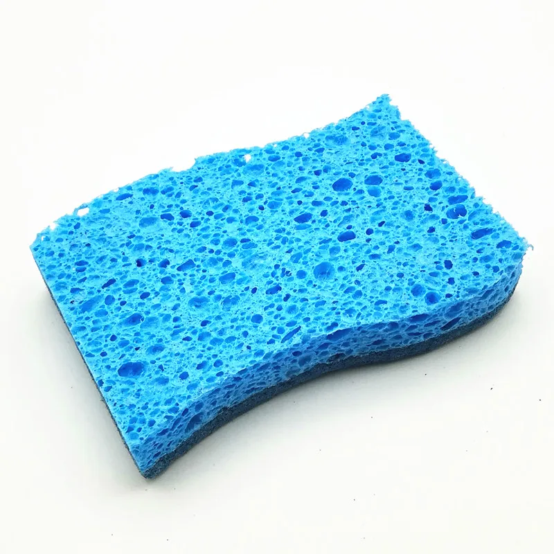 Amazon Hot Sale Blue Wavy Vegetable Biodegradable Skin-Friendly Kitchen Cleaning Cellulose Sponge Scrubber Sponge Scouring Pad