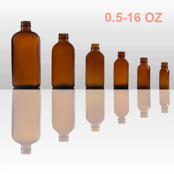 SPG 1/2OZ-32OZ янтарные круглые стеклянные бутылки Boston