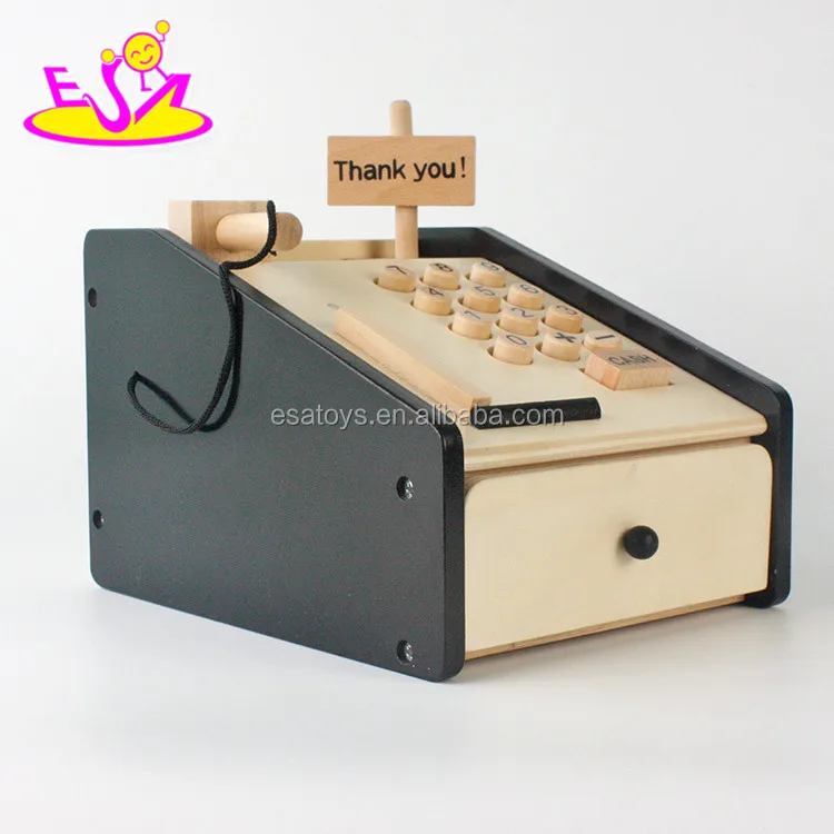 Best sale pretend toys wooden kids play cash register with scanner W10A066