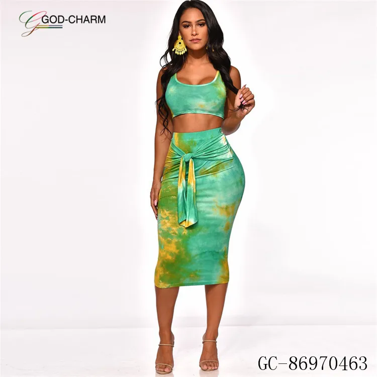 *GC-86970463 2022 new Wholesale Sexy Pink Print Bandhnu Sleeveless  2 Pieces Plus Size Casual Ladies Clothing Women Dress Suit