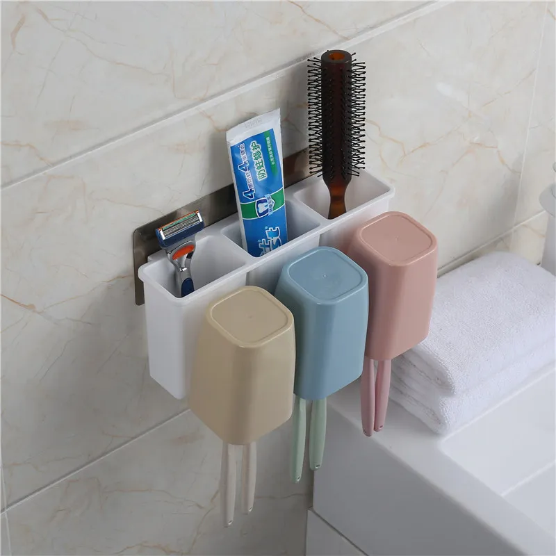 Hot Selling Modern Family  Bathroom Accessories Plastic Toothbrush Toothpaste Holder Set With Storage Rack