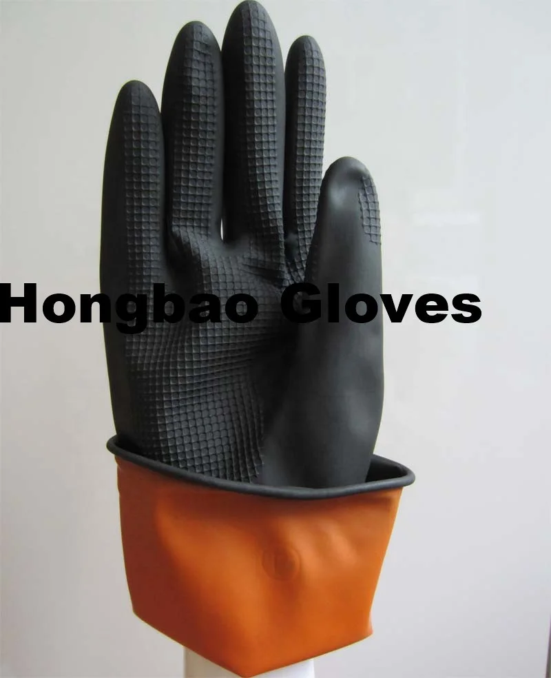 60g black outside and orange inside soft cotton lined latex gloves latex black
