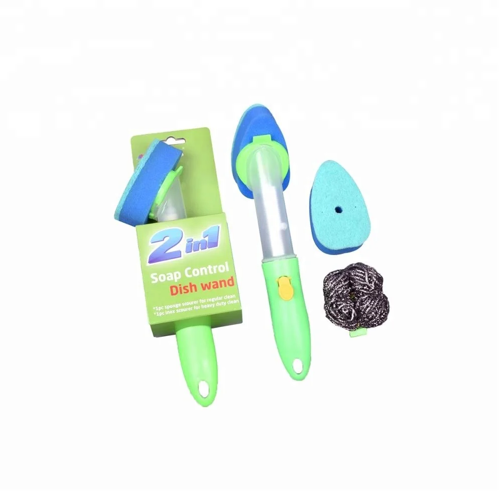 
Good quality Kitchen Cleaning Brush Liquid Washing Brush With handle Set With Refill Liquid Soap Dispenser 