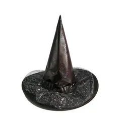 Halloween Witch Hat with Gauze Black Pointed Hat Halloween Decorations