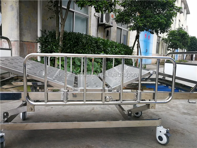 BT-AM116 3 function manual crank mechanical stainless steel hospital bed, medical adjustable nursing bed and mattress price