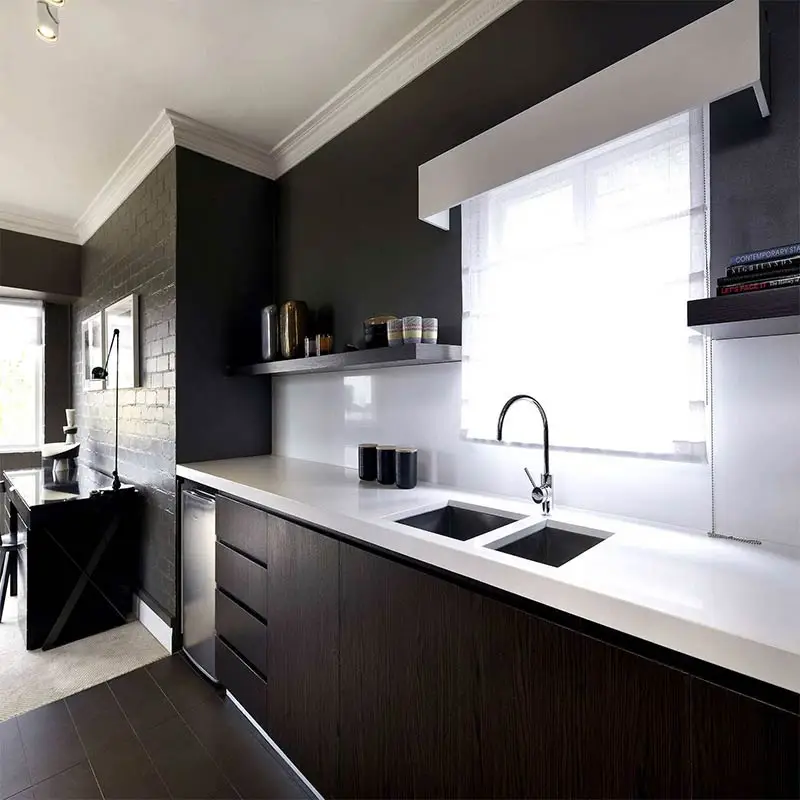 
Gentle man cooking house design black solid wood kitchen cabinet 