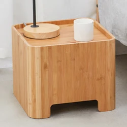 Bamboo Small Coffee Table Tatami Tea Table Storage Ottoman Dressing Table Living Room Furniture with 2 Cushions and Mirror