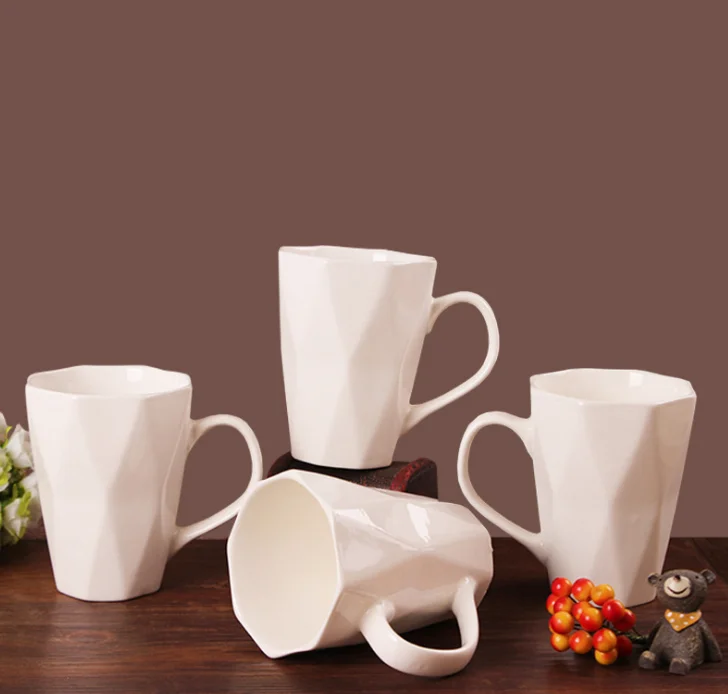 Pure White Ceramic Cup Creative Simple Shape Rhombus Coffee Cup