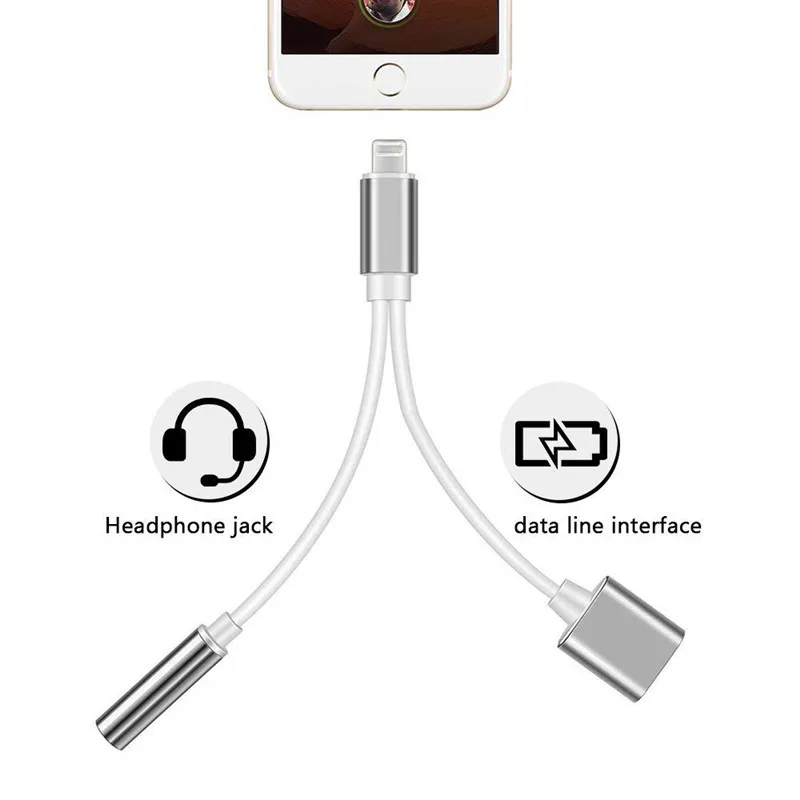 2 IN 1 male connector to 3.5MM headphone cable for IPHONE 7