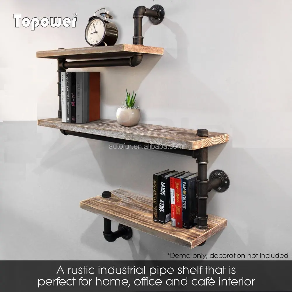 Loft Style Industrial Wooden Steel Pipe Shelving Unit Storage Rack