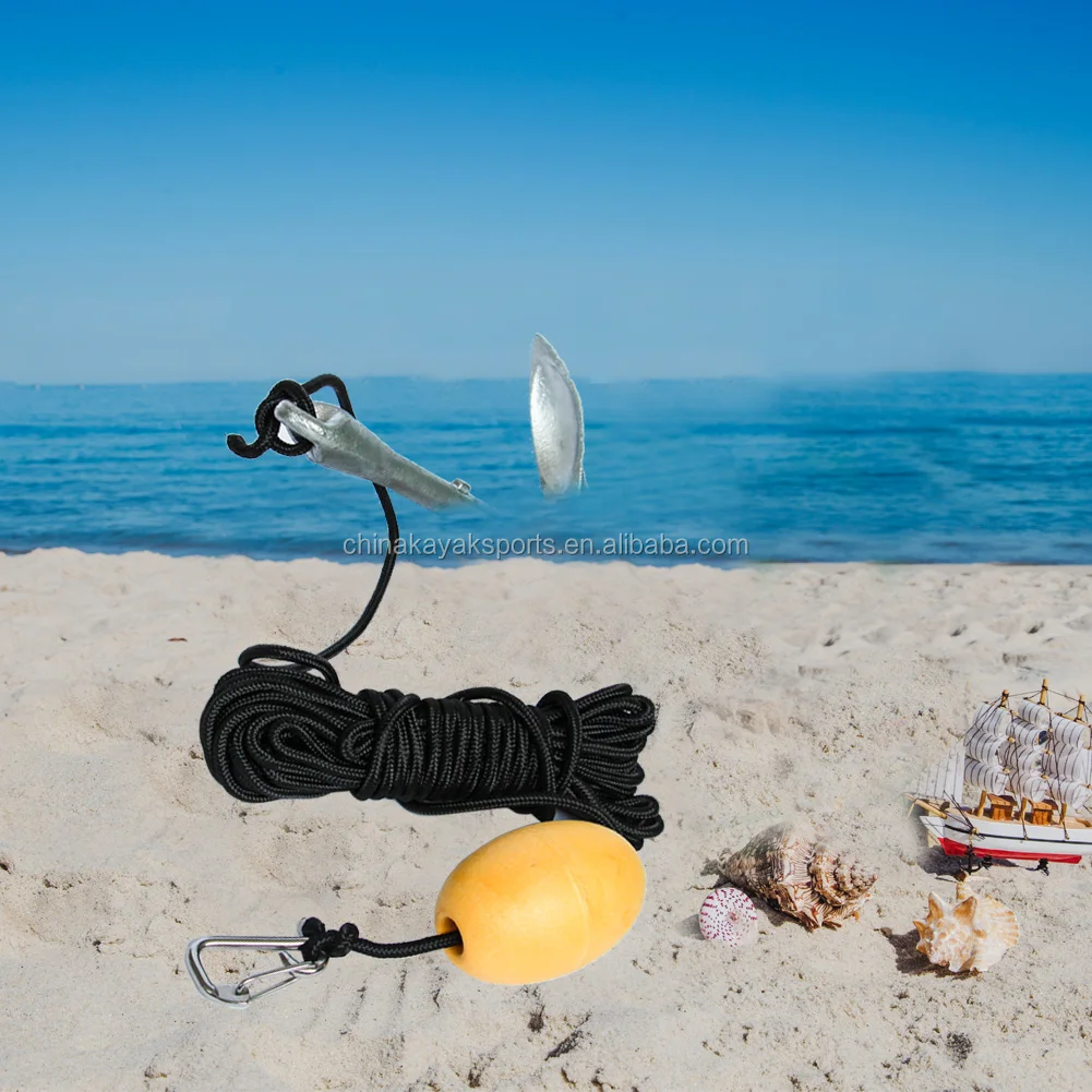 Anchor Kit for Canoes, Small Boats and Jet Skis - 3.3 lb Galvanized Iron Folding Grapnel Anchor